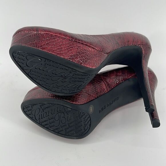 Gianni Bini wine red faux python print metallic platform heel heels shoes NWOT - Picture 8 of 14
